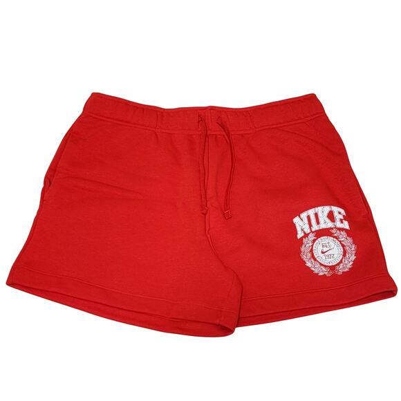 Nike Women Sportswear Club Fleece Mid Rise Sweat Shorts Size US M University Red - Picture 2 of 4